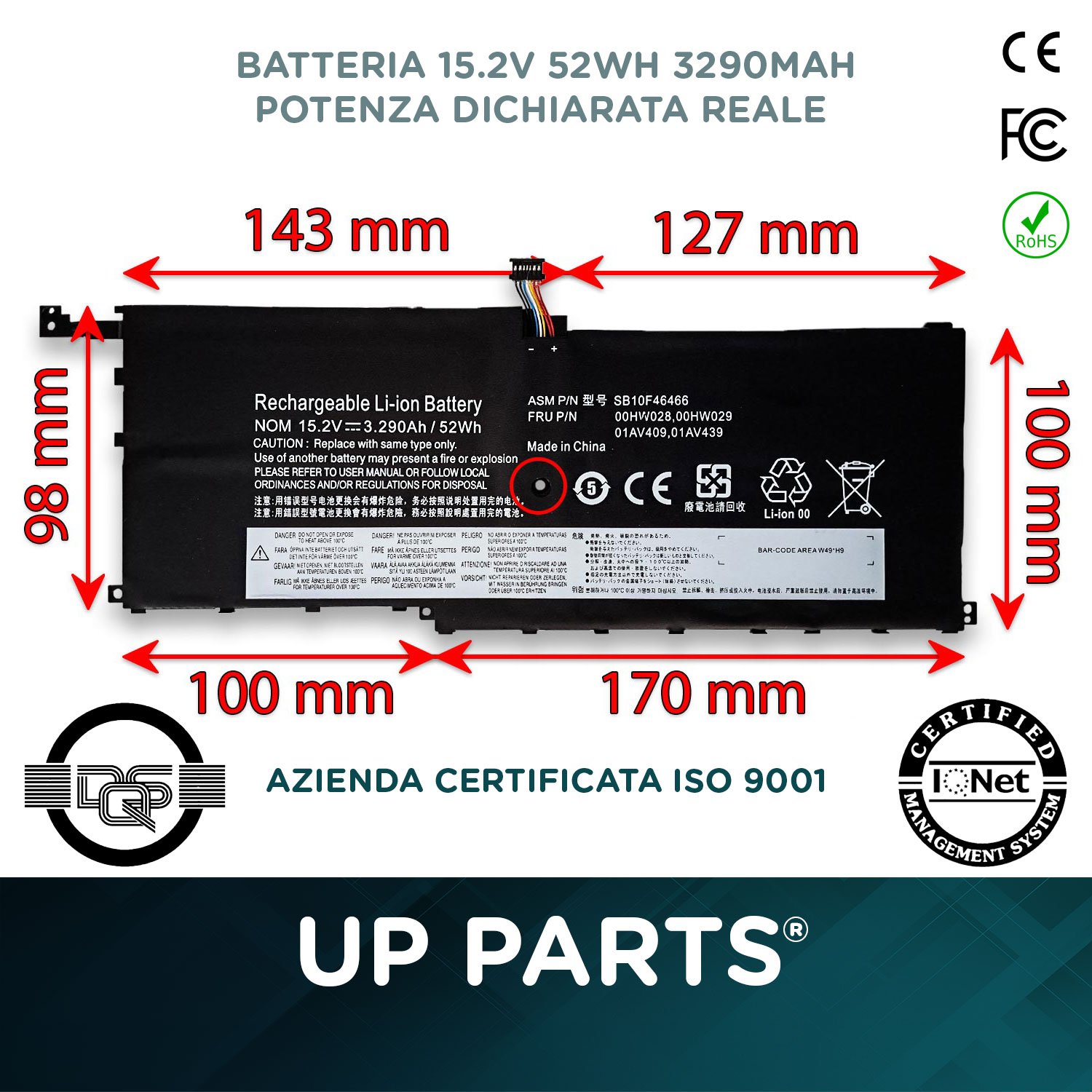 Batteria Per Lenovo ThinkPad X1 Carbon 4th Gen E X1 Yoga 1st/2nd – 15.2V 52Wh 6 Celle, Ricambio Originale Compatibile Con 00HW028, 01AV409 E Altri